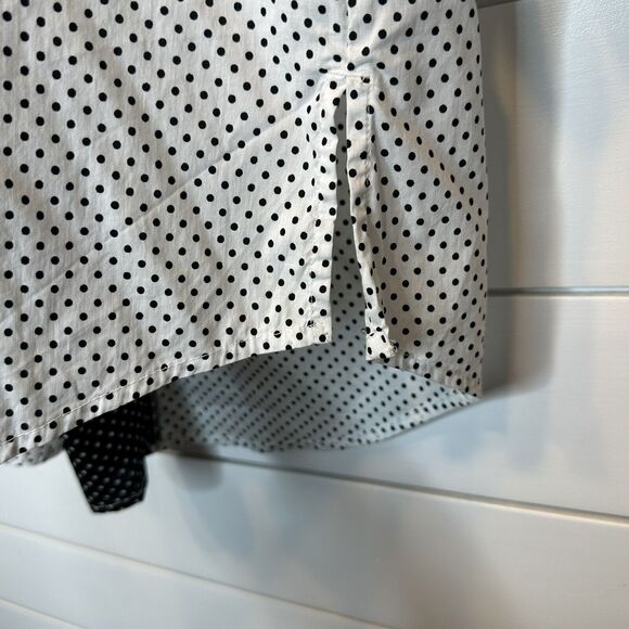 Chicos 2 Top Size 12 Large Black White Polkadot Button Down Shirt HiLow Roll Tab - Picture 5 of 10
